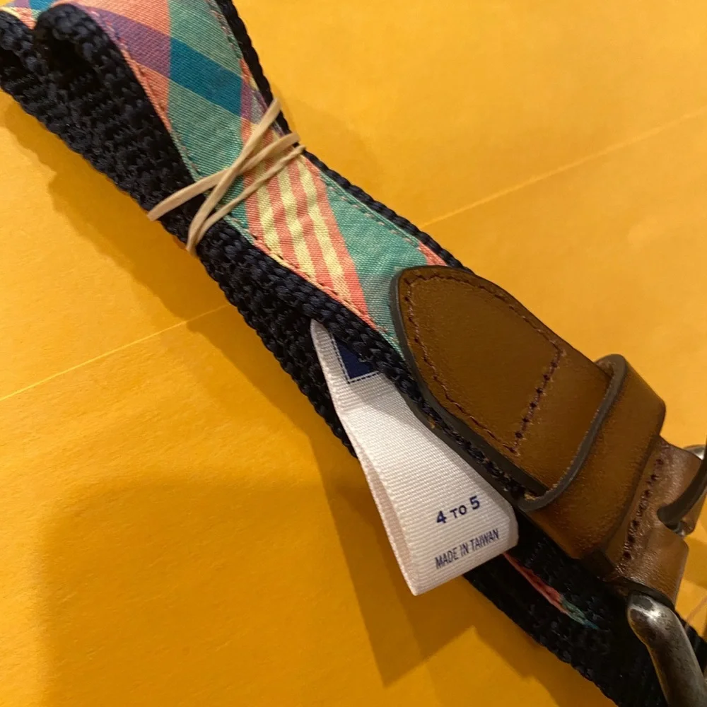 Janie and jack spring summer coral green and white plaid belt size 4/5 NWT
